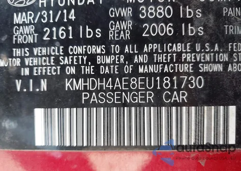 2014 Hyundai Elantra Se из США, поврежденный, VIN KMHDH4AE8EU181730